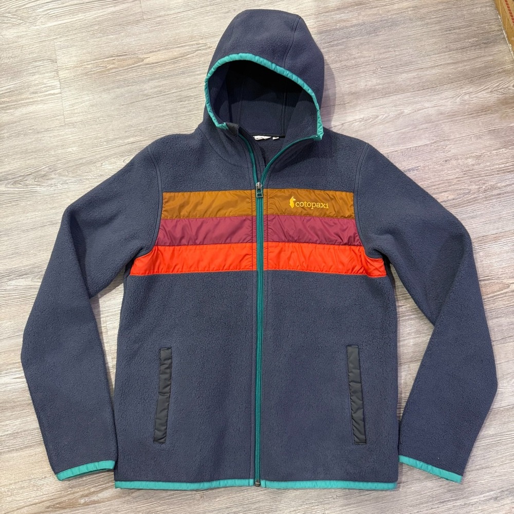 Cotopaxi Women's Navy Hooded Fleece Jacket with Colorblock Stripes